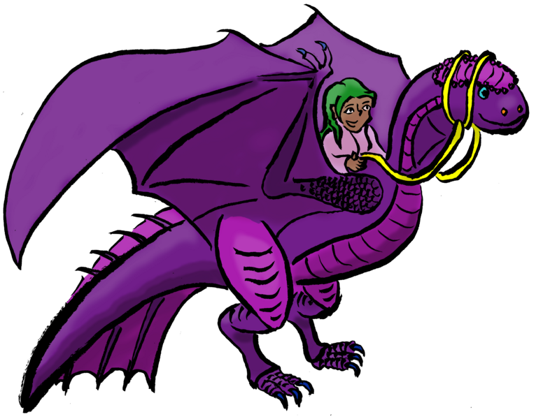 Girl riding a dragon.