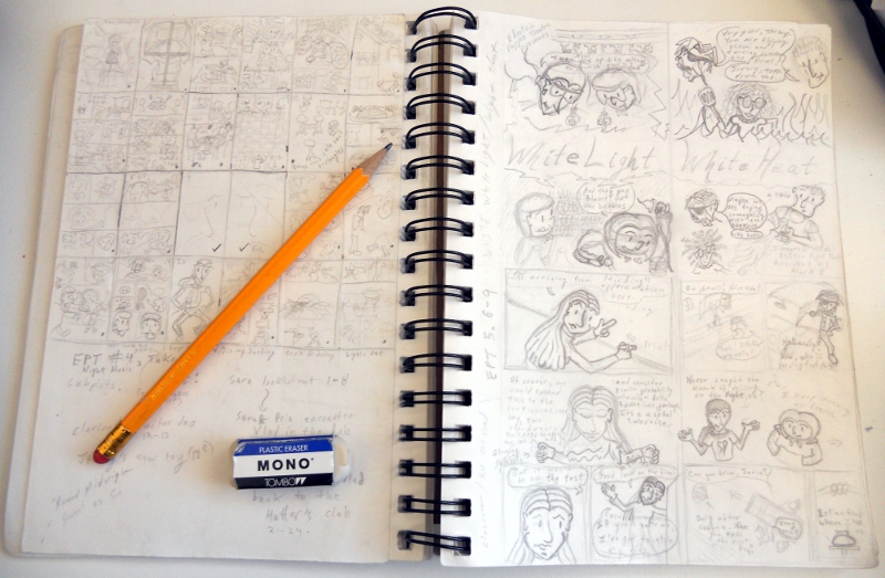 Pencil, eraser, and sketchbook